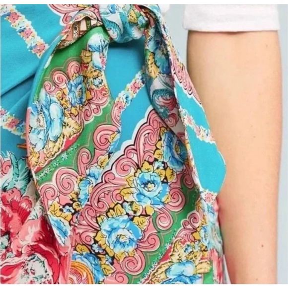 Maeve Anthropologie 14 Bette Silk Turquoise Wrap Skirt - Picture 3 of 6